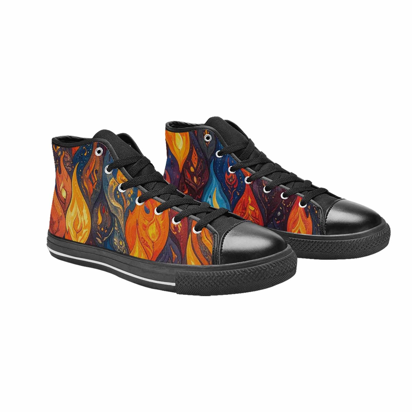 WOMEN'S Fire Flame High Top Canvas Vibrant Chaos Custom Sneakers