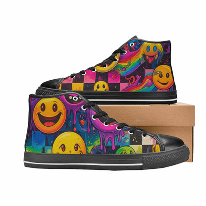 MEN'S Yellow Smiley Face High Top Canvas Aesthetic Shoes