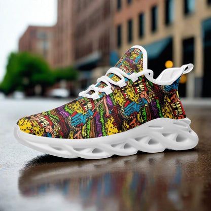 Cheeseburger Monster custom high-top canvas shoes — wearable art by Freaky Shoes
