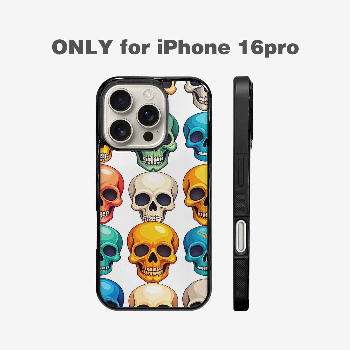 iPhone 16 Pro Case — Vibrant Skull Seamless, Custom Print Case Cover