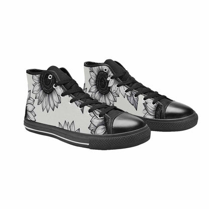 WOMEN'S Minimalist Line Art Sunflower High Top Canvas Surreal Sneakers