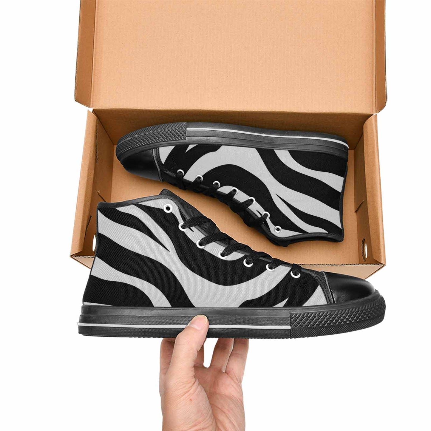MEN'S Zebra Print Black White High Top Canvas Y2K Custom Shoes