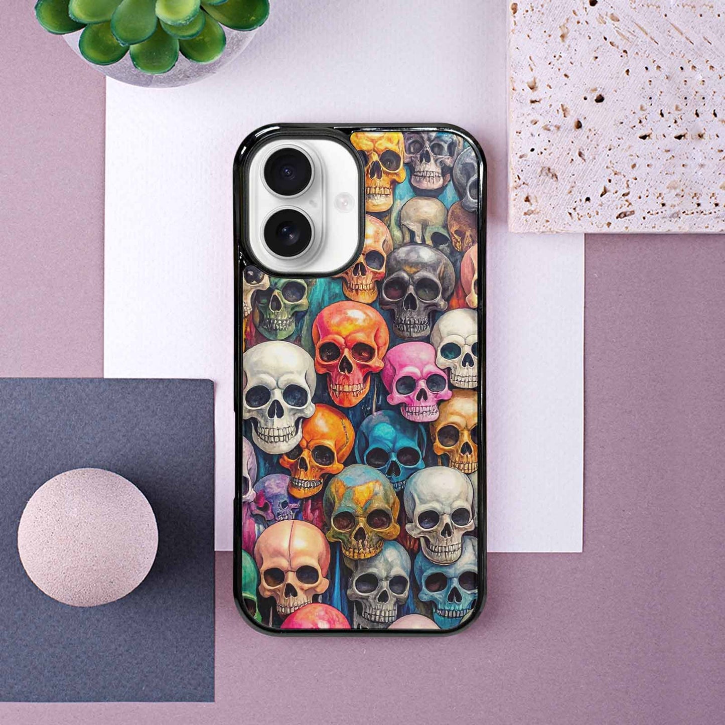 iPhone 16 Case — Skulls Marbleskulls Pattern Ctw, Personalized Phone Case