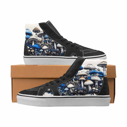 WOMEN'S Mushrooms Black & Blue Ink High Top Canvas Wearable Art Vivid Custom Printed Shoes