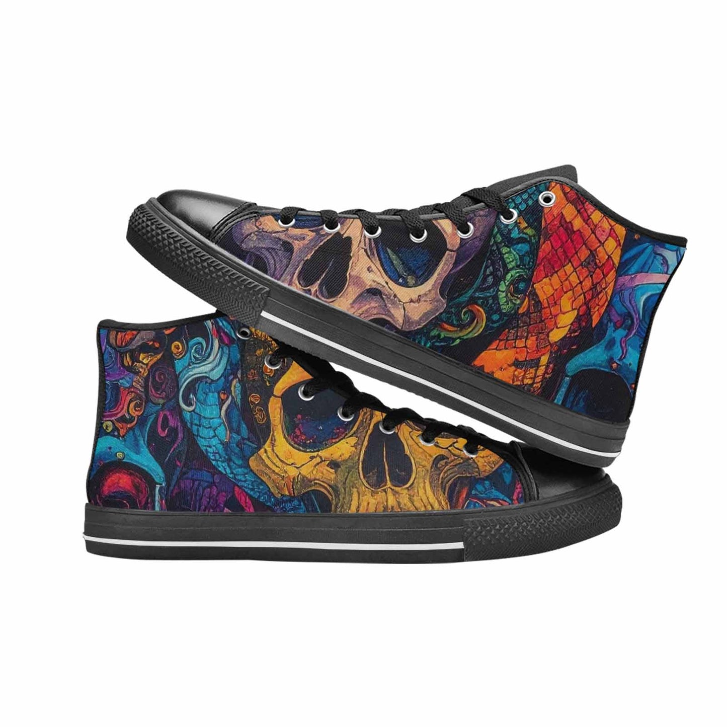 MEN'S Snakes And Skulls Collage High Top Canvas Grunge Sneakers