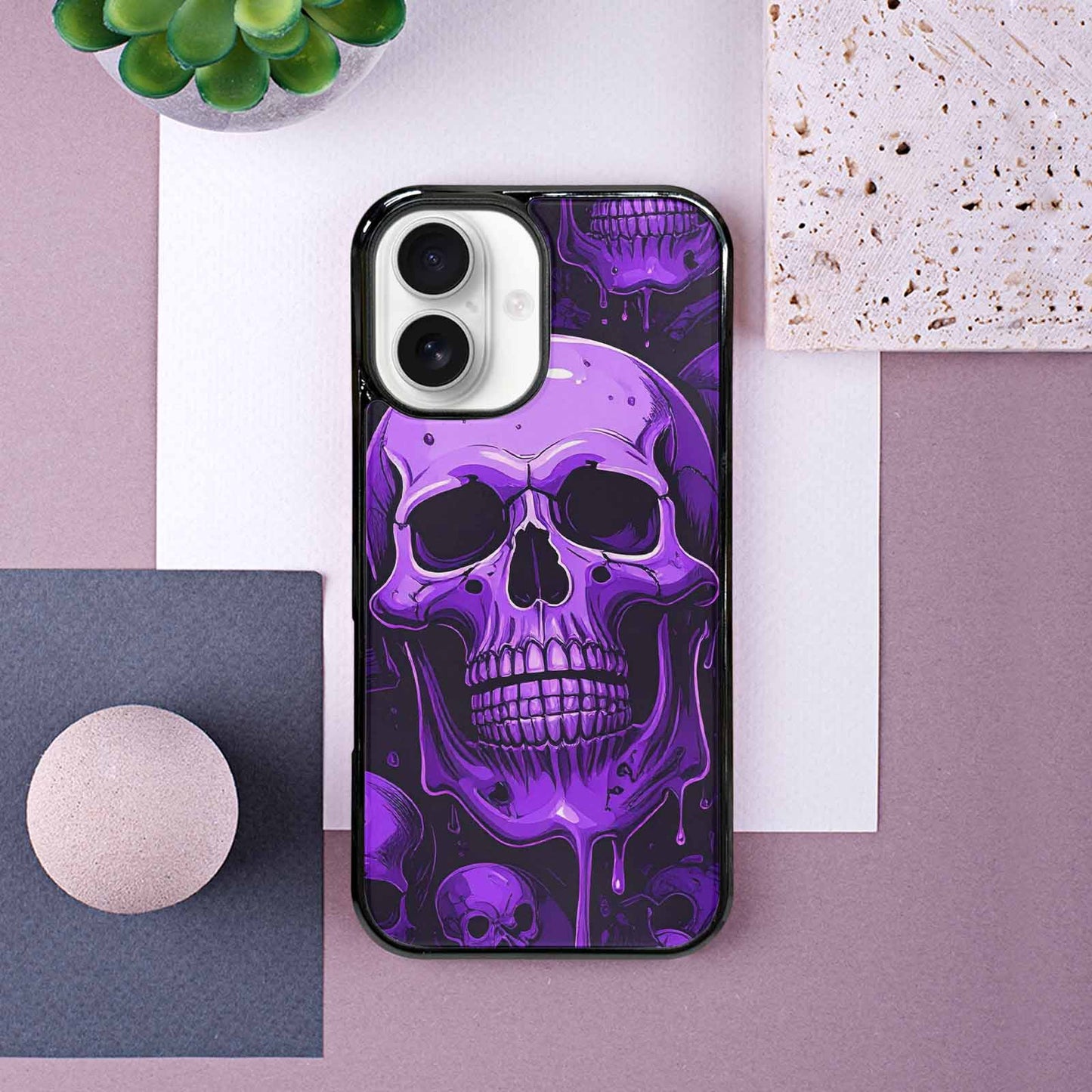 iPhone 16 Case — Monochrome Purple Skeletons Neon Drip Melting, Custom Art Phone Cover