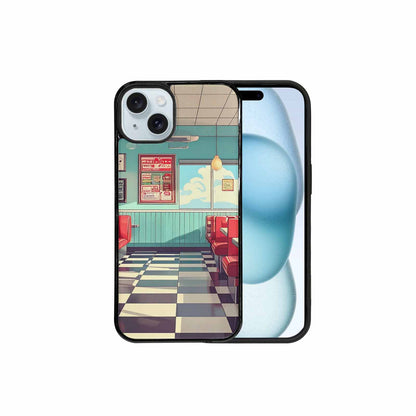 iPhone 15 Plus Case — 1950s Diner Cartoon Art Pattern, Custom Printed Phone Case