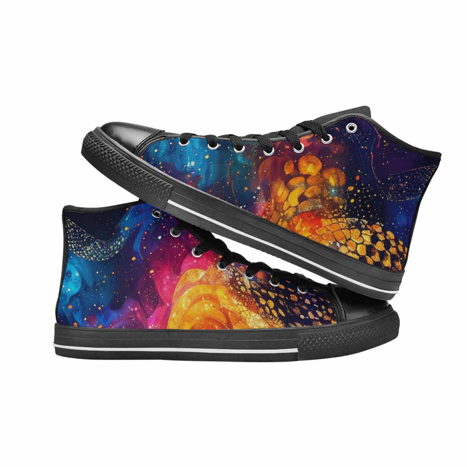 WOMEN'S Galaxy Snake Print High Top Canvas Wallpaper Art Custom Sneakers