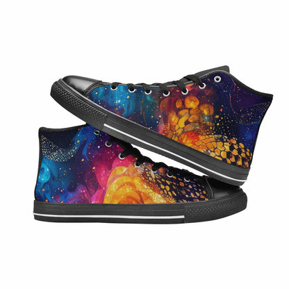 WOMEN'S Galaxy Snake Print High Top Canvas Wallpaper Art Custom Sneakers