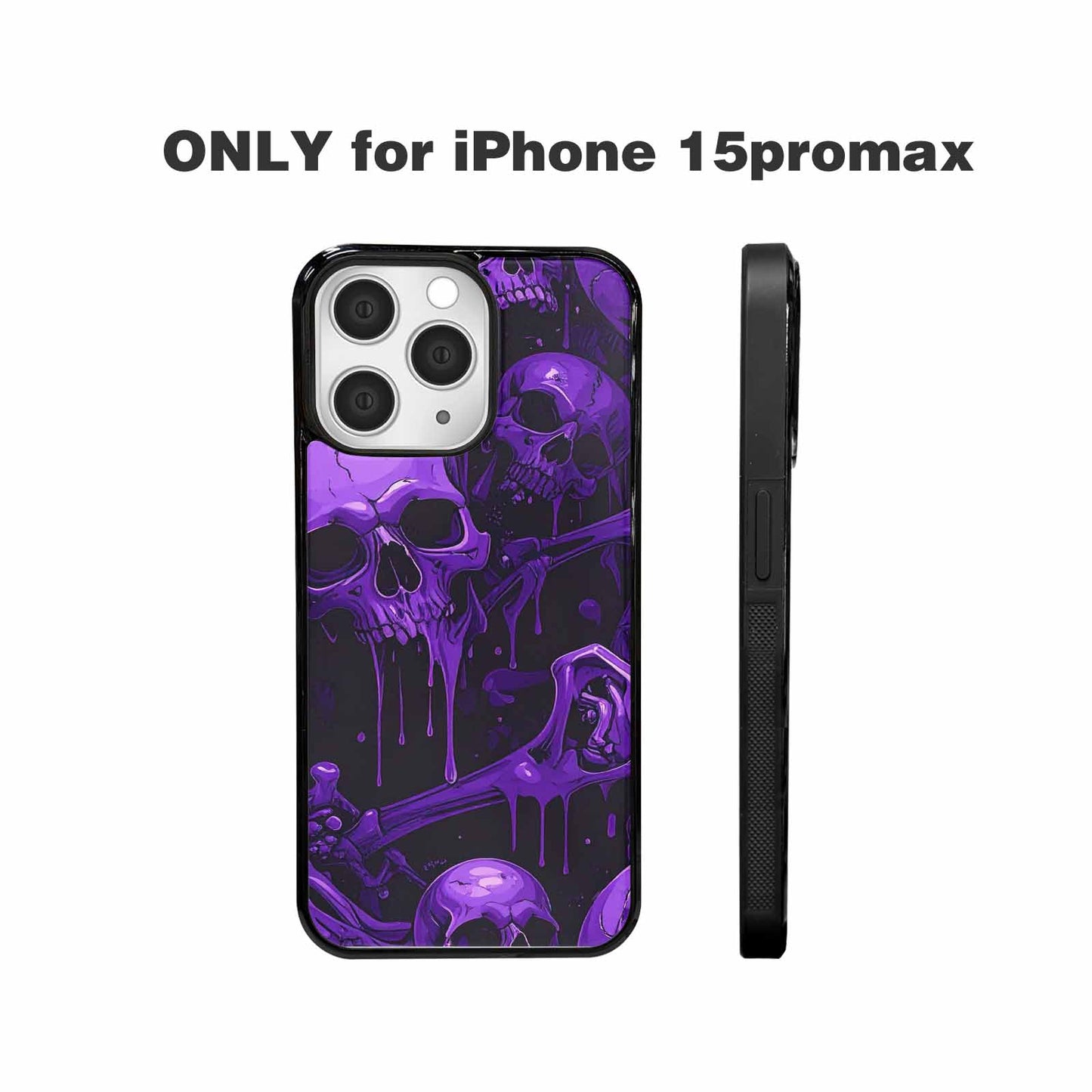 iPhone 15 Pro Max Case — Monochrome Purple Skeletons Neon Drip Melting, Custom Phone Case