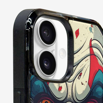 iPhone 16 Case — Evil Circus Heads Faces Overlapping Patterns, Customized Protective Case