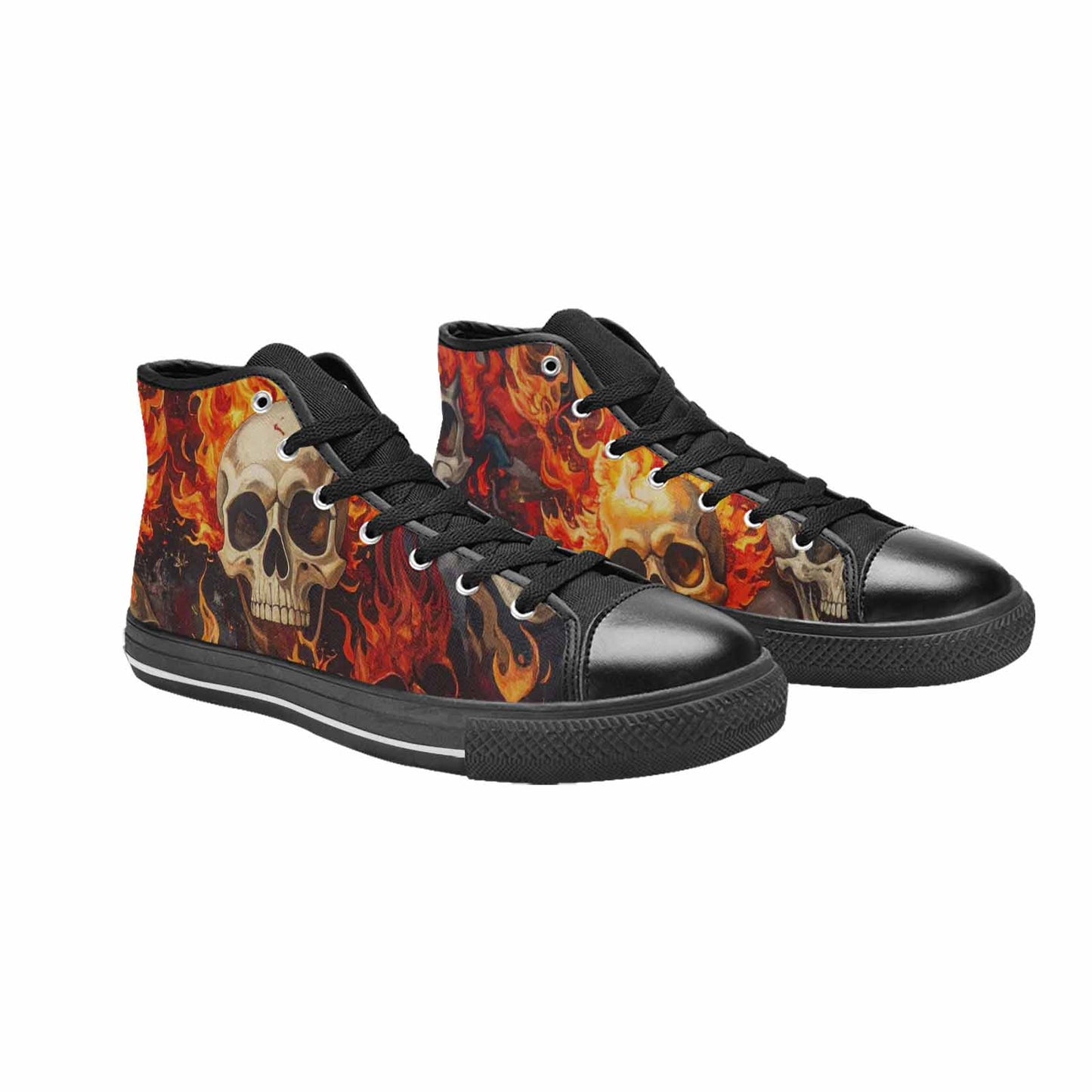 MEN'S Skulls - Flaming High Top Canvas Wallpaper Art Sneakers