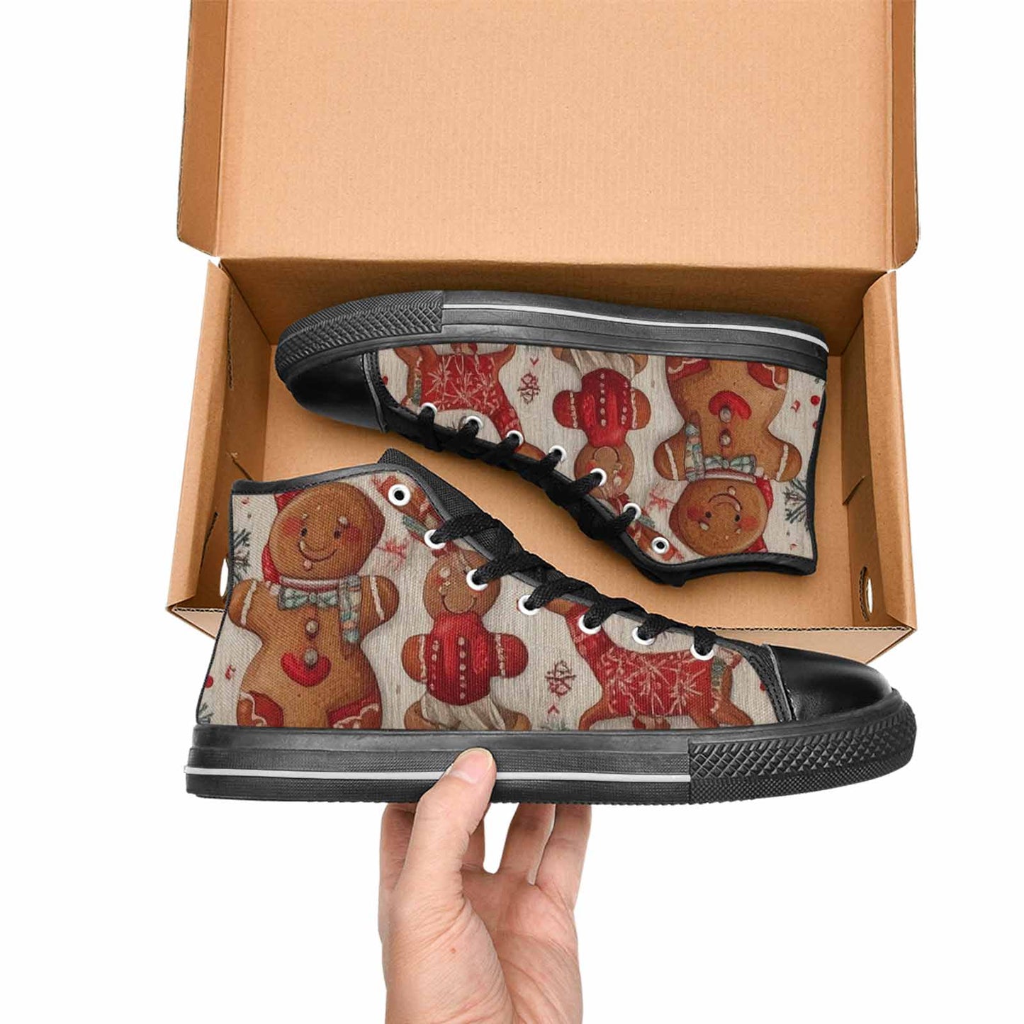 WOMEN'S Christmas Holly Snowflake High Top Canvas Vibrant Chaos Custom Shoes