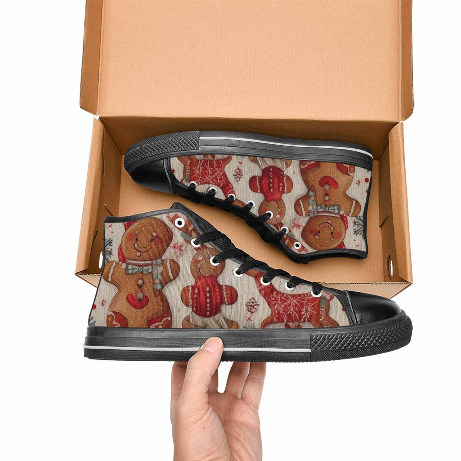 WOMEN'S Christmas Holly Snowflake High Top Canvas Vibrant Chaos Custom Shoes