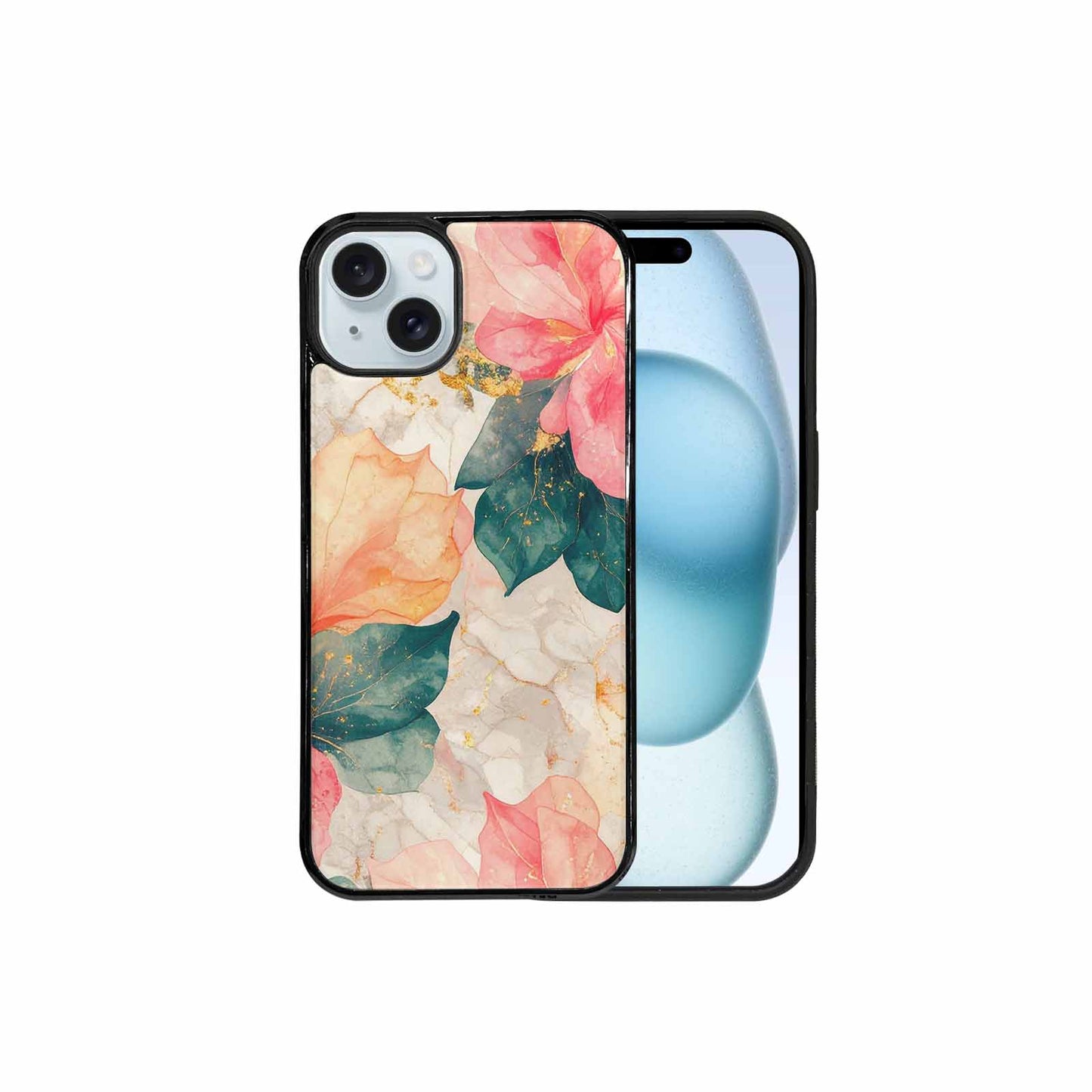 iPhone 15 Plus Case — Marble Floral, Custom Print Case Cover