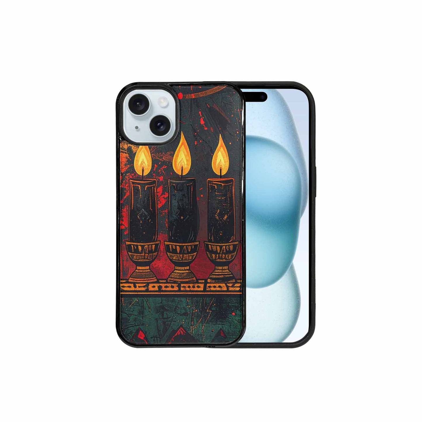 iPhone 15 Plus Case — Kwanzaa Kinara Pattern Seamless Repeat African, Customized Protective Case