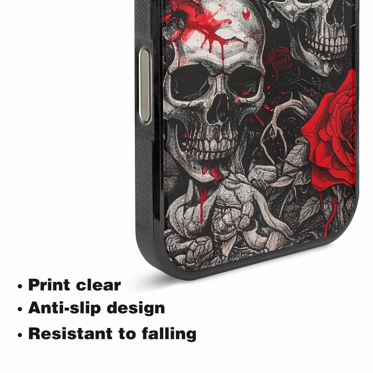 iPhone 16 Pro Max Case — Skull And Roses Black Red Ink, Custom Print Case Cover