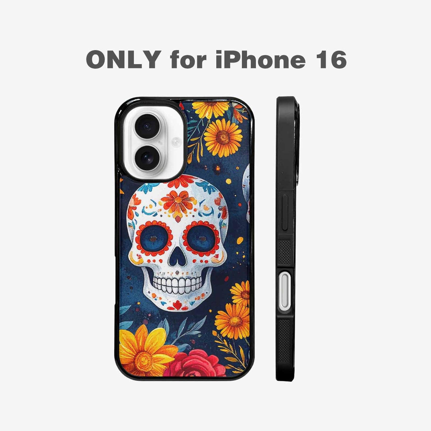 iPhone 16 Case — Sunflower Skulls Print Custom, Original Design Phone Case