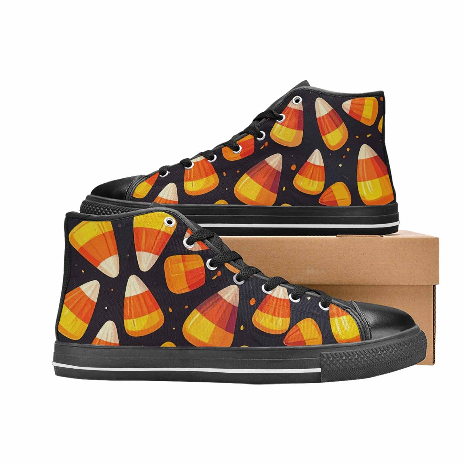 MEN'S Halloween Candy Corn High Top Canvas Dark Academia Custom Shoes