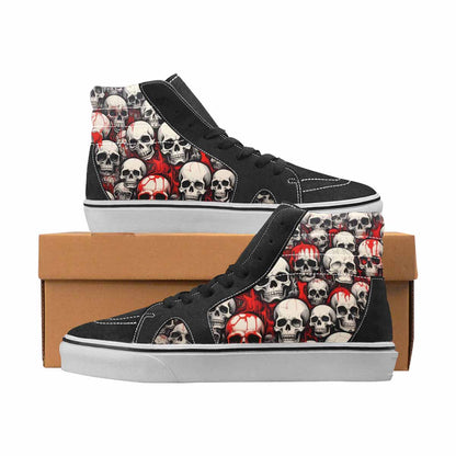 WOMEN'S Skulls Black & Red Ink High Top Canvas Graphic Print Grunge Custom Sneakers
