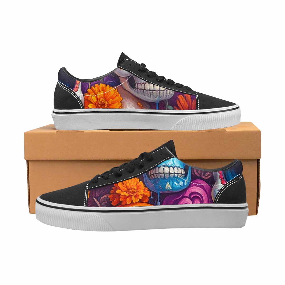 WOMEN'S Sugar Skulls Melting Sugar Lace-Up Canvas Vivid Custom Sneakers