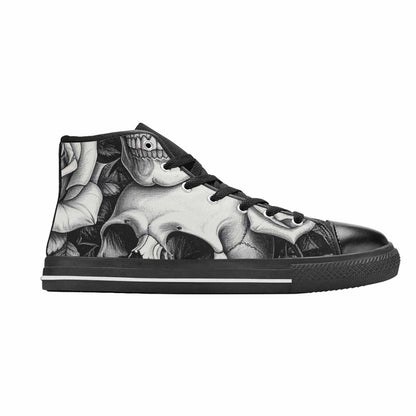 MEN'S Skulls Roses Pen Ink High Top Canvas Grunge Shoes