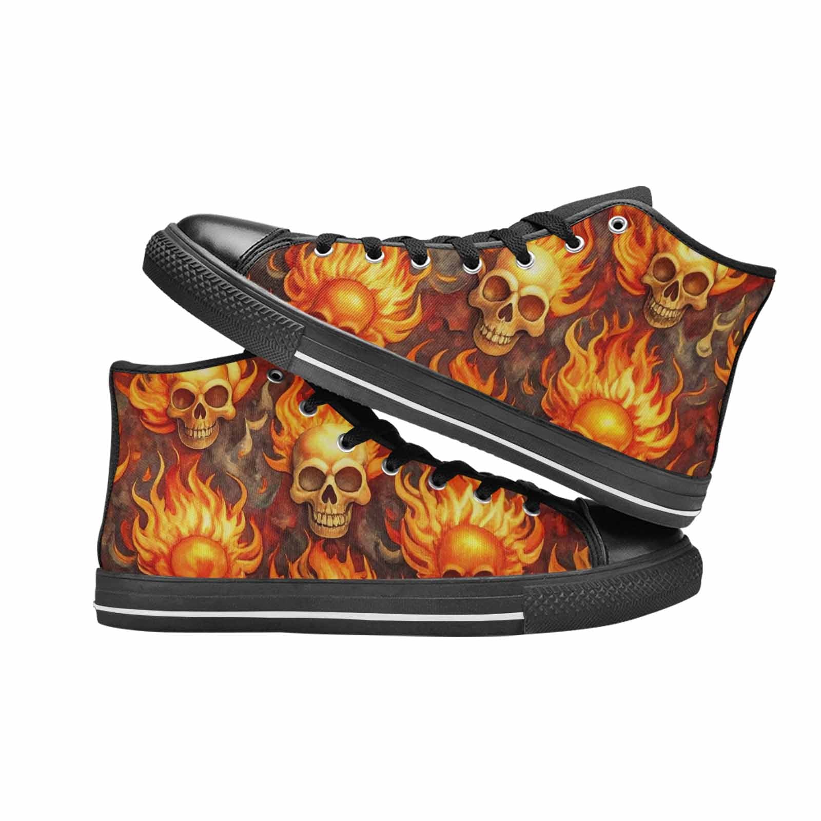 WOMEN'S Skulls - Flaming High Top Canvas Y2K Custom Sneakers