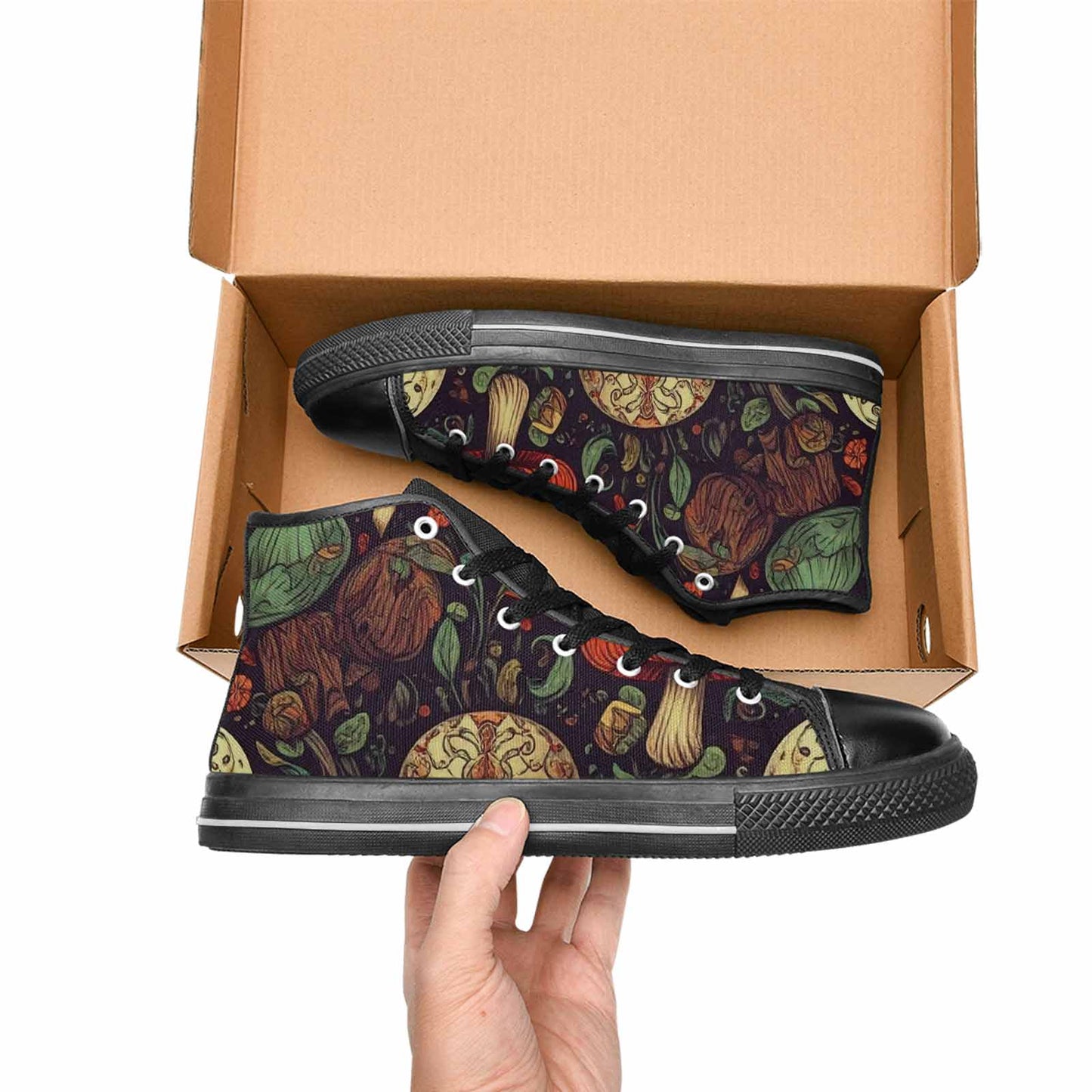 WOMEN'S Mushrooms And Skulls High Top Canvas Dark Academia Sneakers
