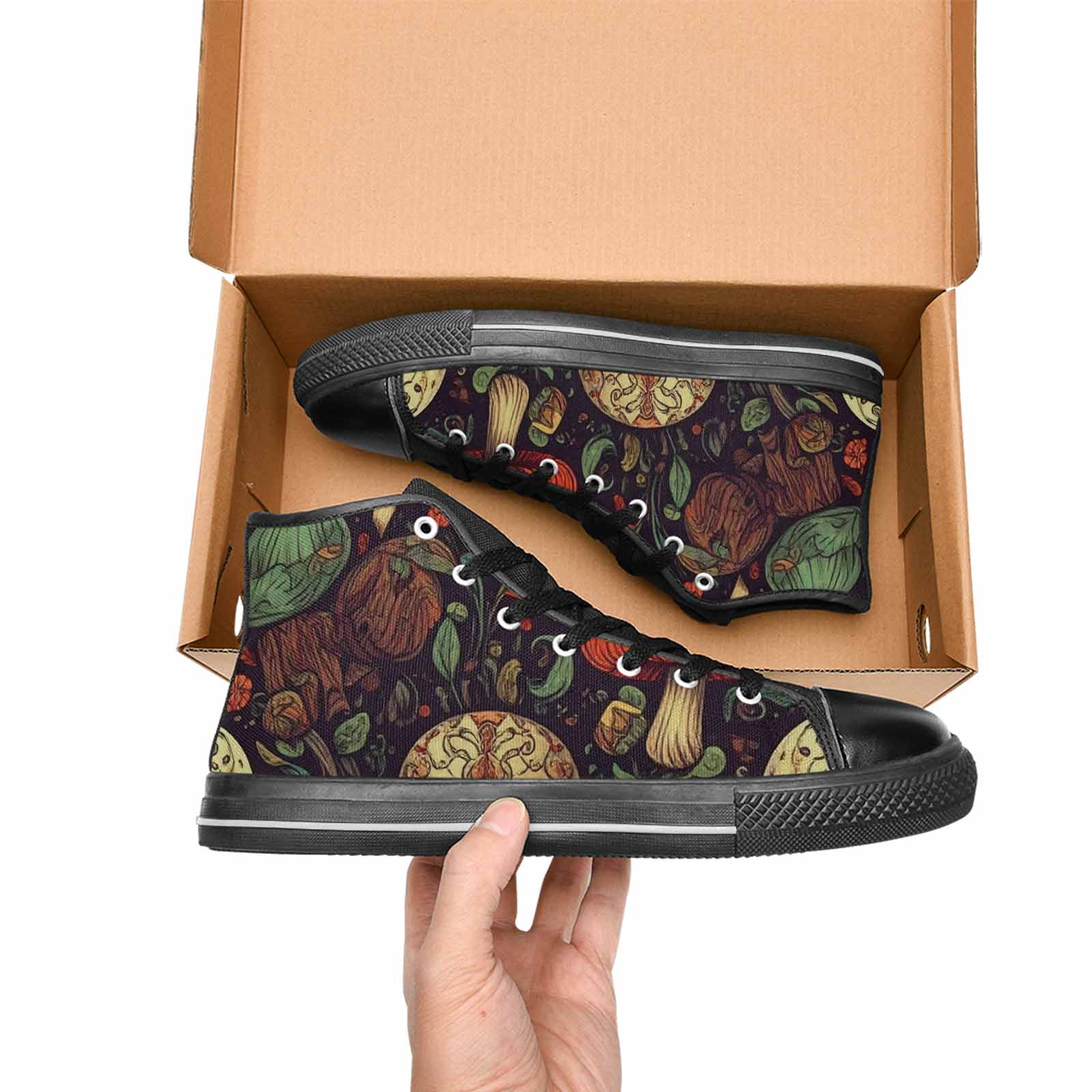 WOMEN'S Mushrooms And Skulls High Top Canvas Dark Academia Sneakers