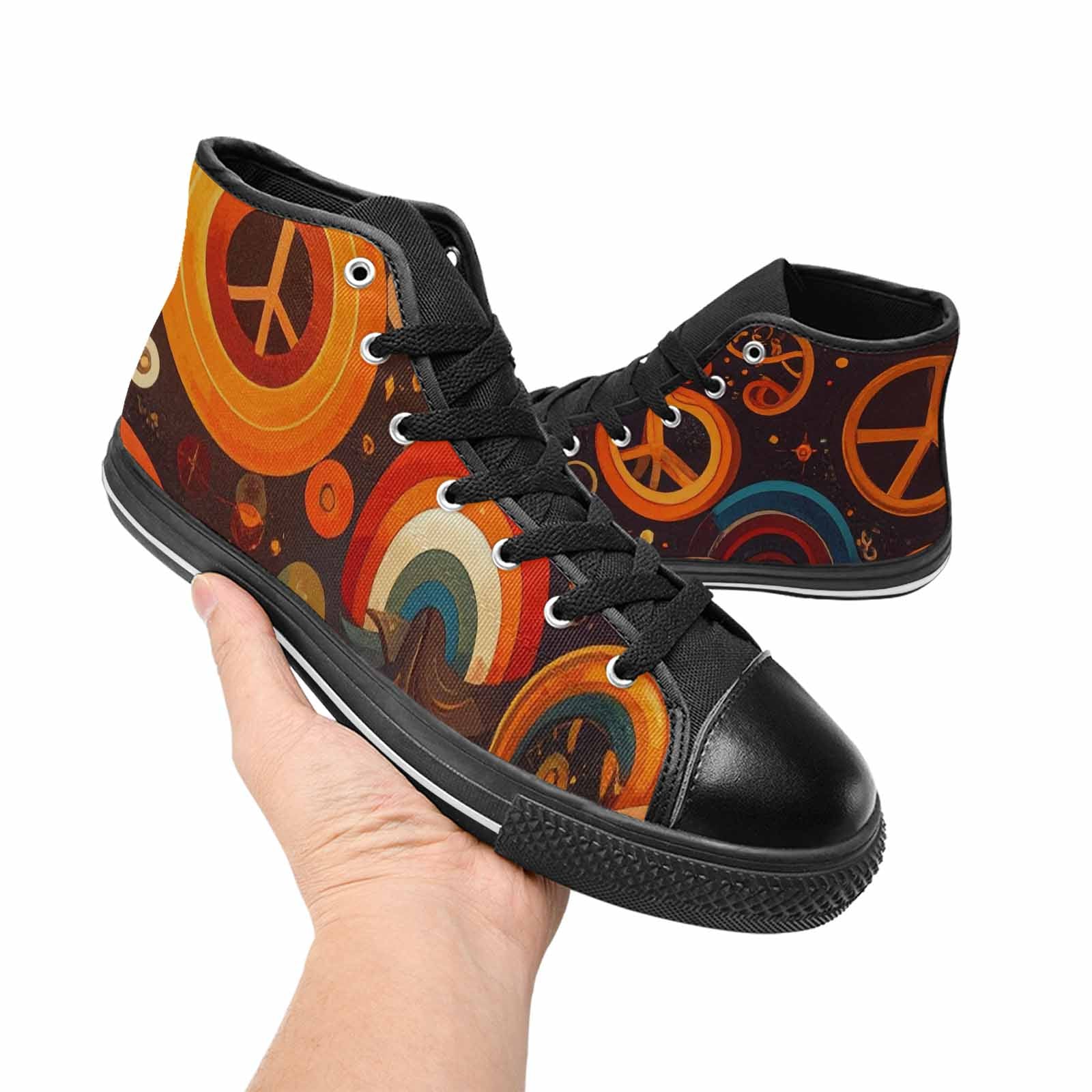 MEN'S Groovy 70S Peace High Top Canvas Grunge Custom Sneakers