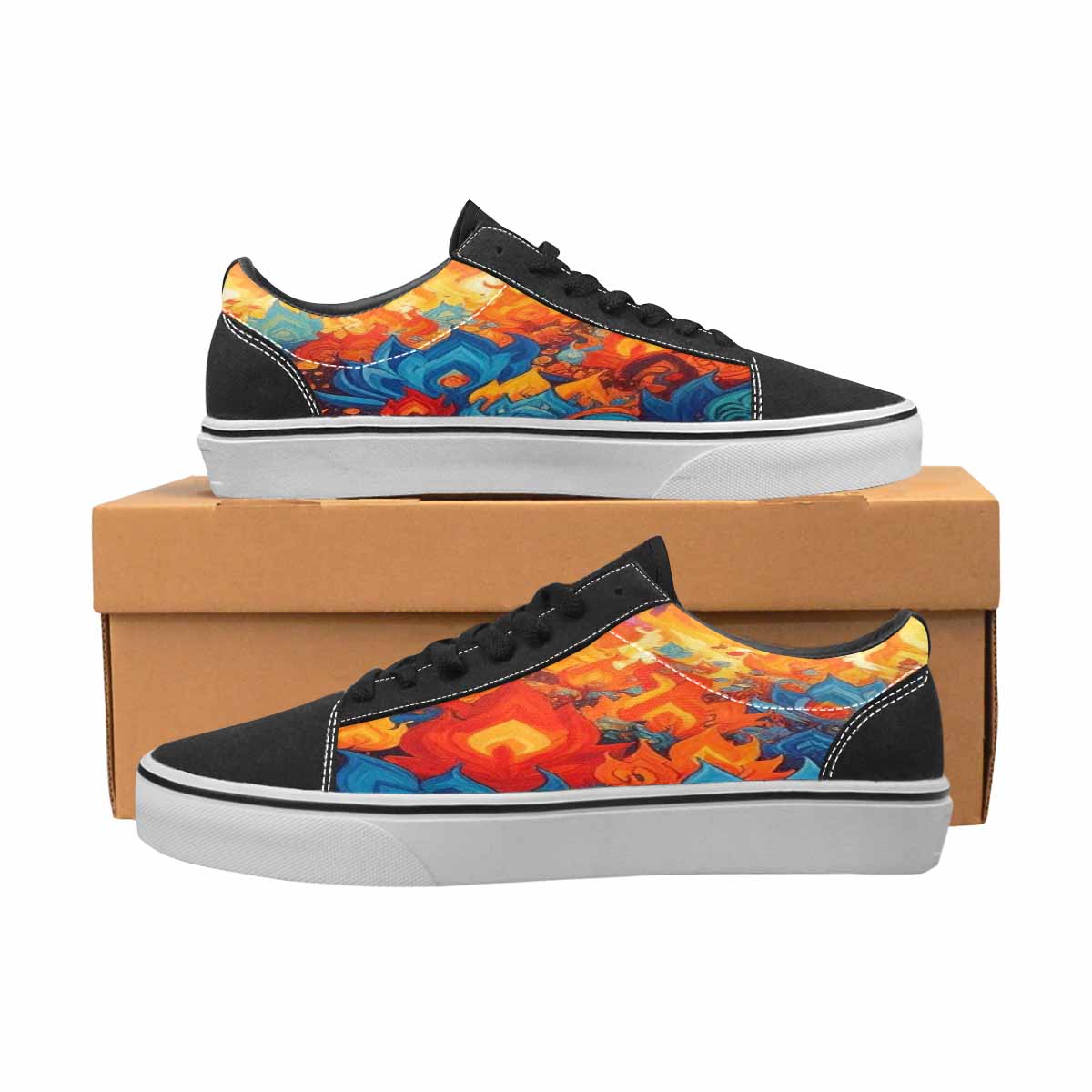 WOMEN'S Flame Burst Lace-Up Canvas Vibrant Chaos Custom Sneakers