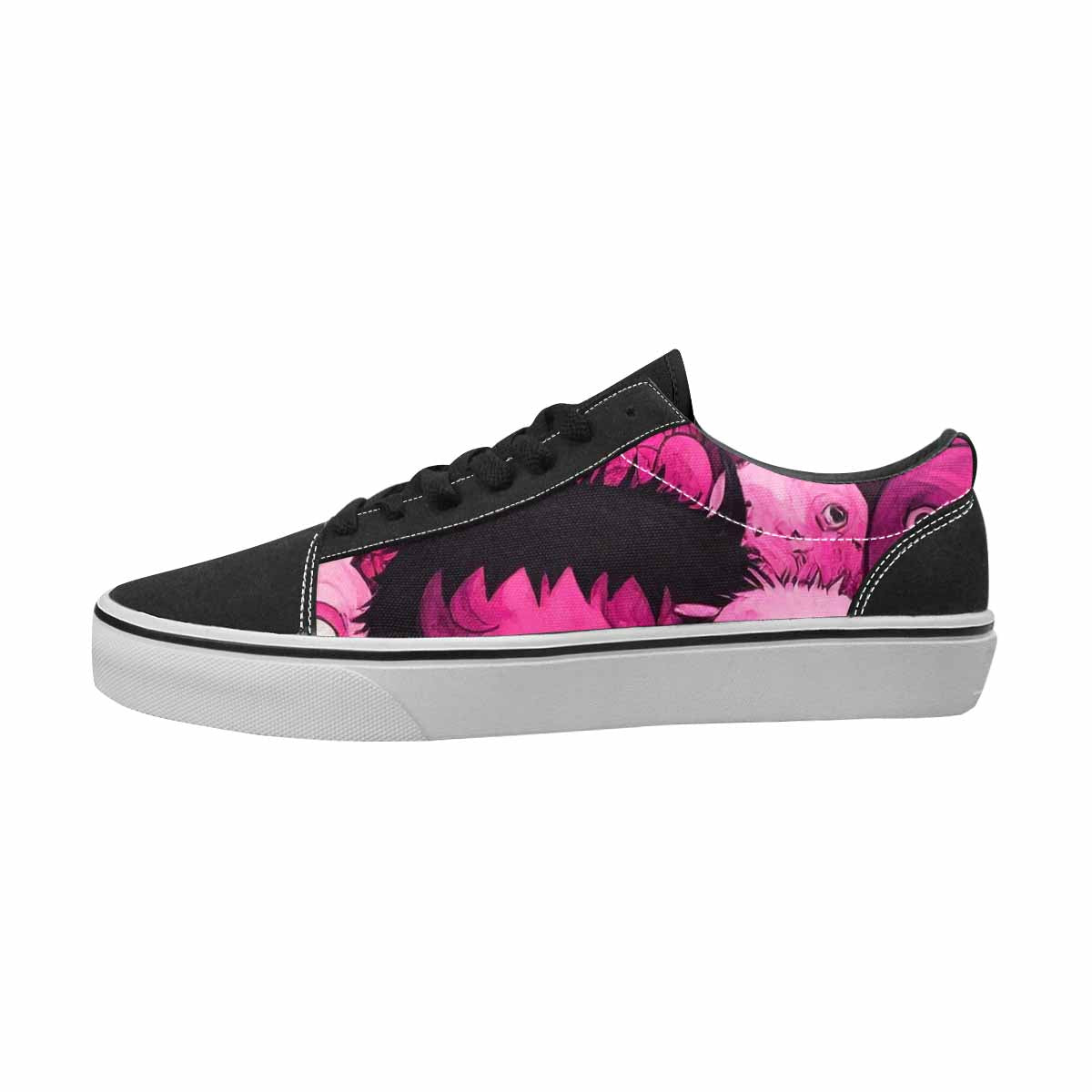WOMEN'S Monsters Black & Pink Ink Canvas One Of A Kind Neon Fantasy Custom Streetwear Shoes