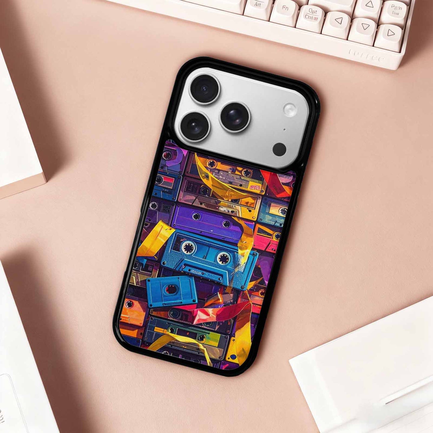 iPhone 17 Pro Case — Retro Cassette Tape Pattern Hundreds Retro, Custom Printed Phone Case