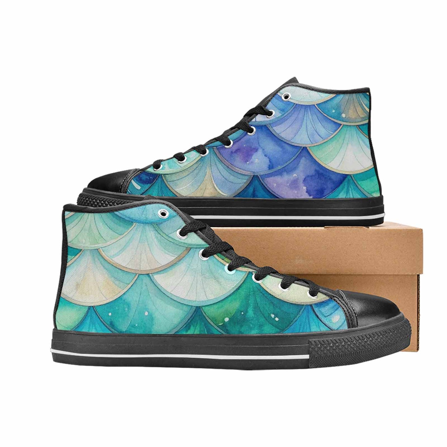 WOMEN'S Mermaid Scale High Top Canvas Grunge Custom Sneakers