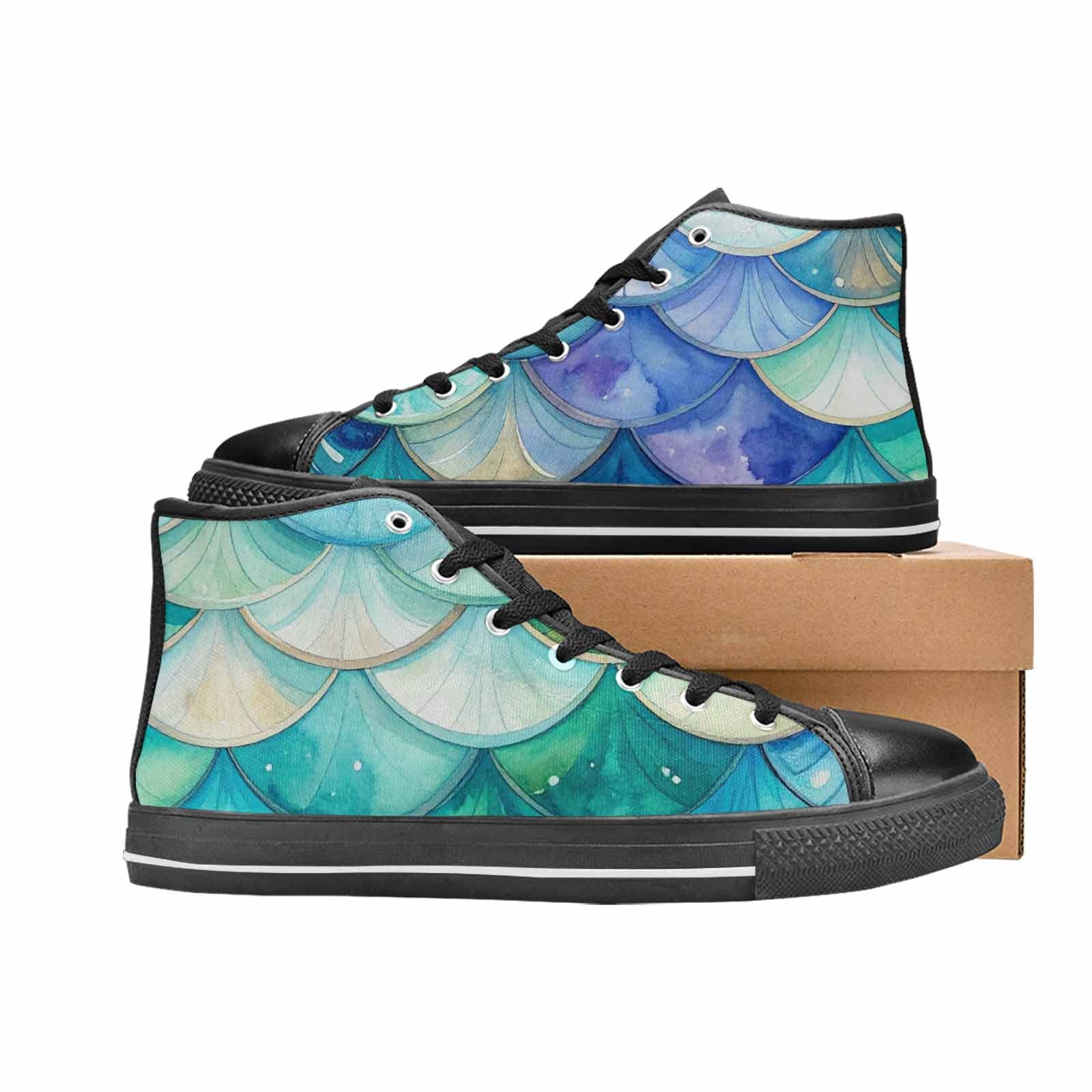 WOMEN'S Mermaid Scale High Top Canvas Grunge Custom Sneakers