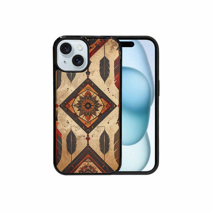 iPhone 15 Case — Native American Geometric Pattern Arrows Feathers, Custom Printed Phone Case