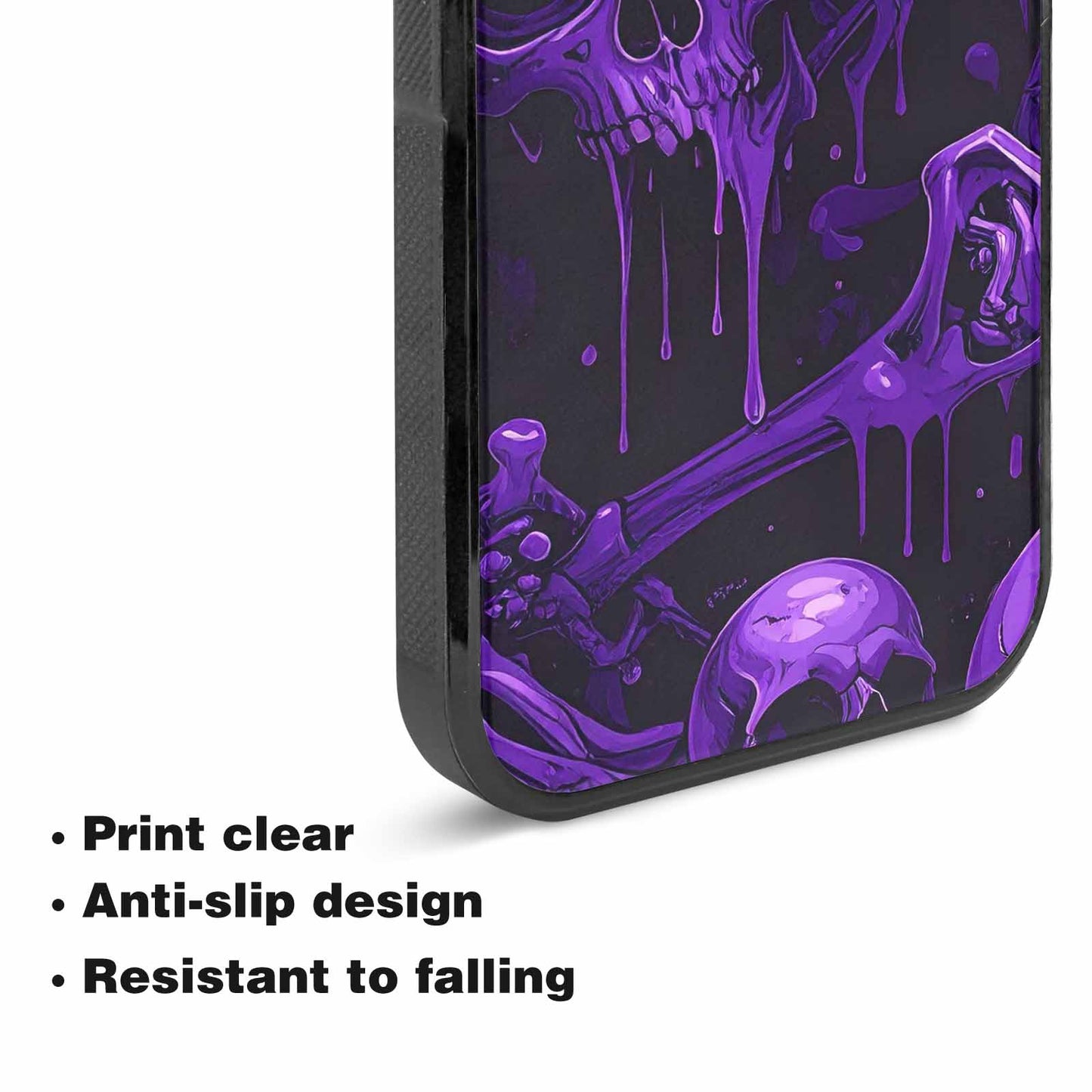 iPhone 15 Plus Case — Monochrome Purple Skeletons Neon Drip Melting, Customized Protective Case