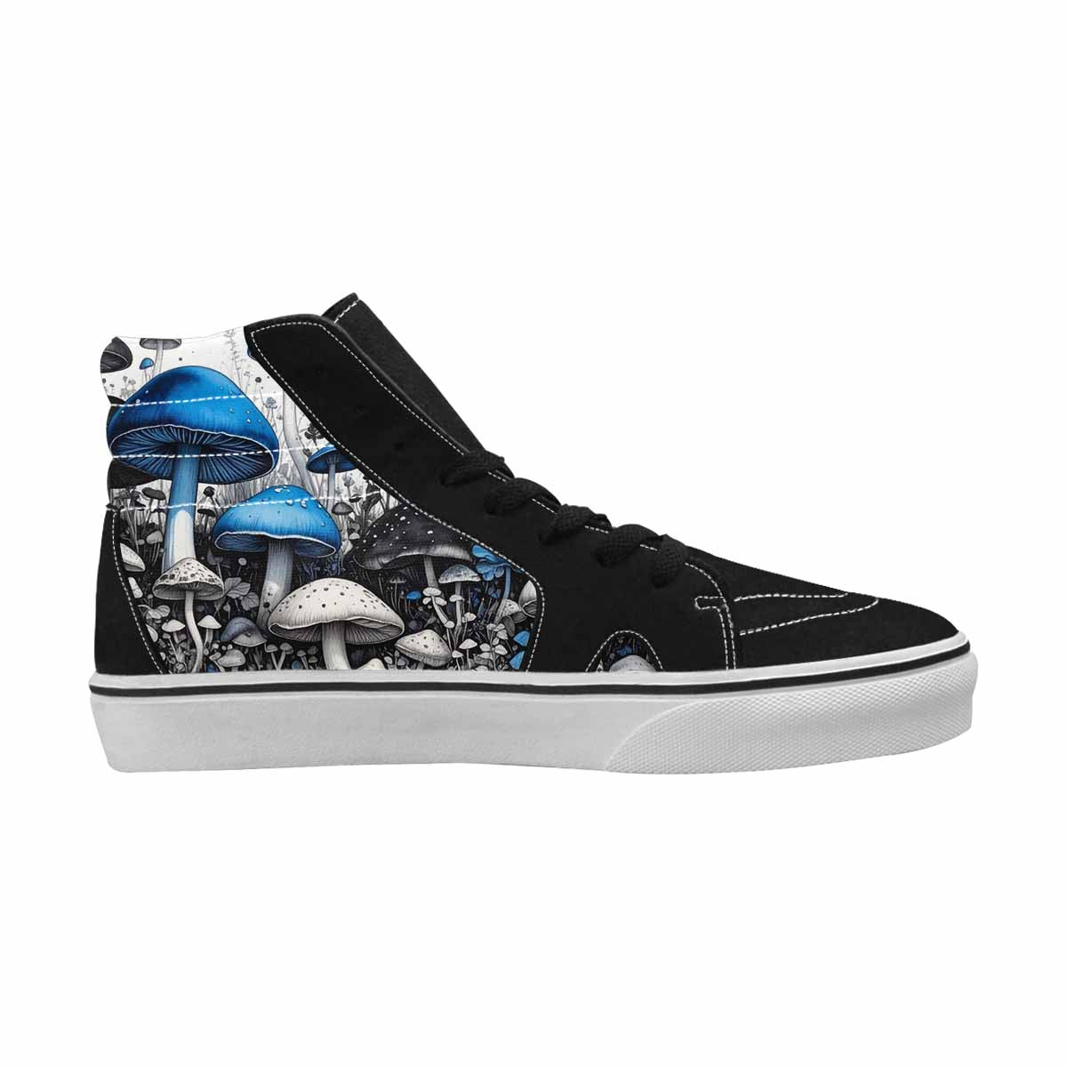 WOMEN'S Mushrooms Black & Blue Ink High Top Canvas Unique Print Vivid Sneakers