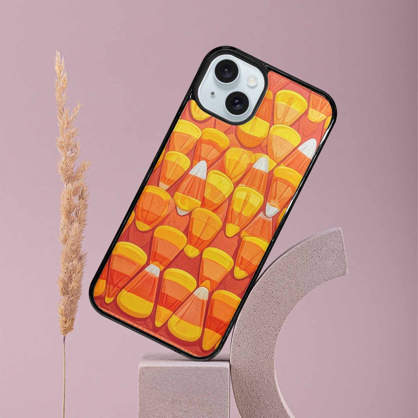 iPhone 15 Plus Case — Candy Corn Shapes In Bright Orange, Custom Art Phone Cover