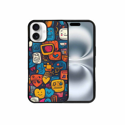iPhone 16 Plus Case — Hand Drawn Icon Doodle Pattern Hundreds, Custom Print Case Cover