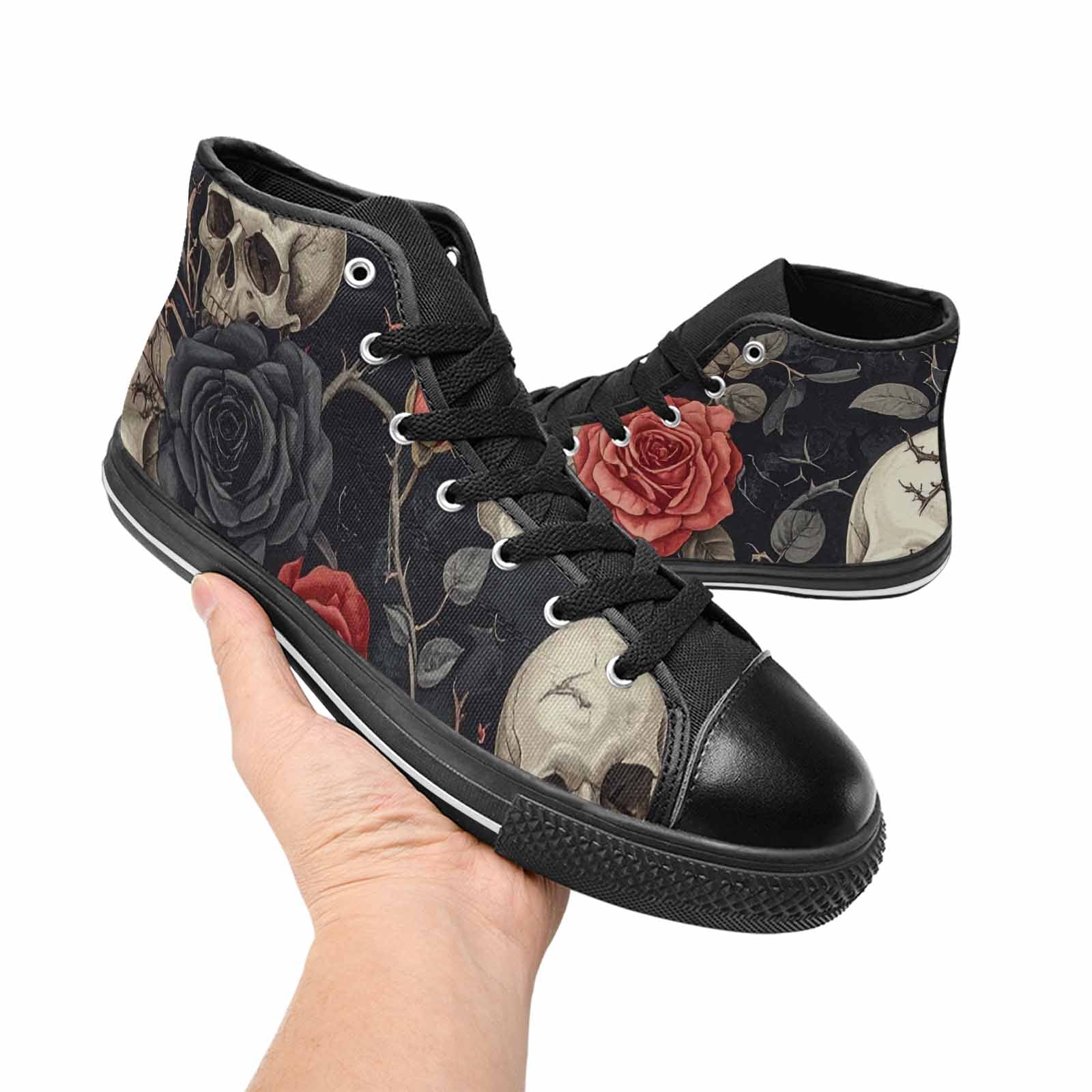 MEN'S Skulls - Roses High Top Canvas Cottagecore Custom Sneakers