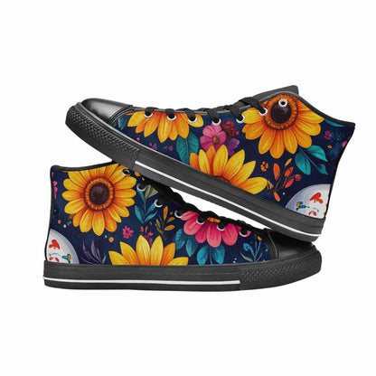 MEN'S Sunflower Skulls Print High Top Canvas Vibrant Chaos Sneakers