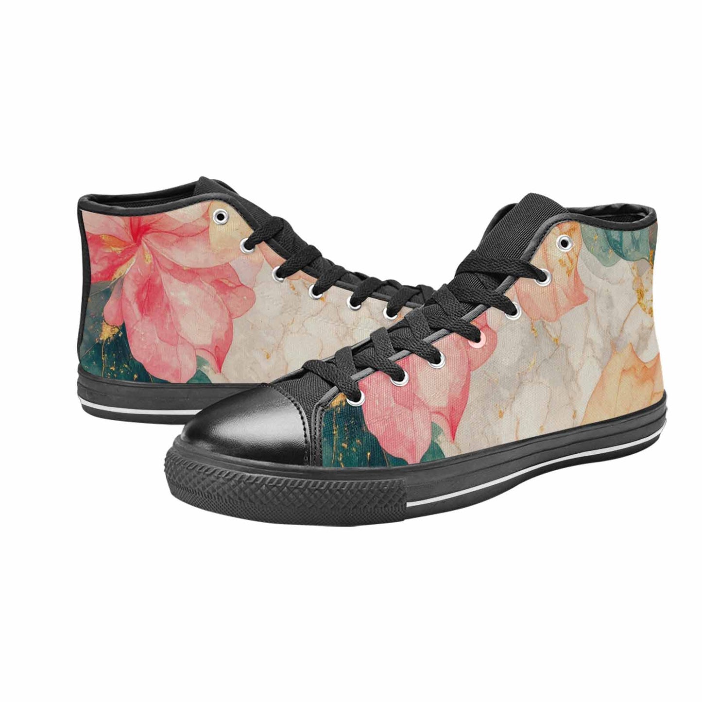 WOMEN'S Marble Floral High Top Canvas Cottagecore Sneakers