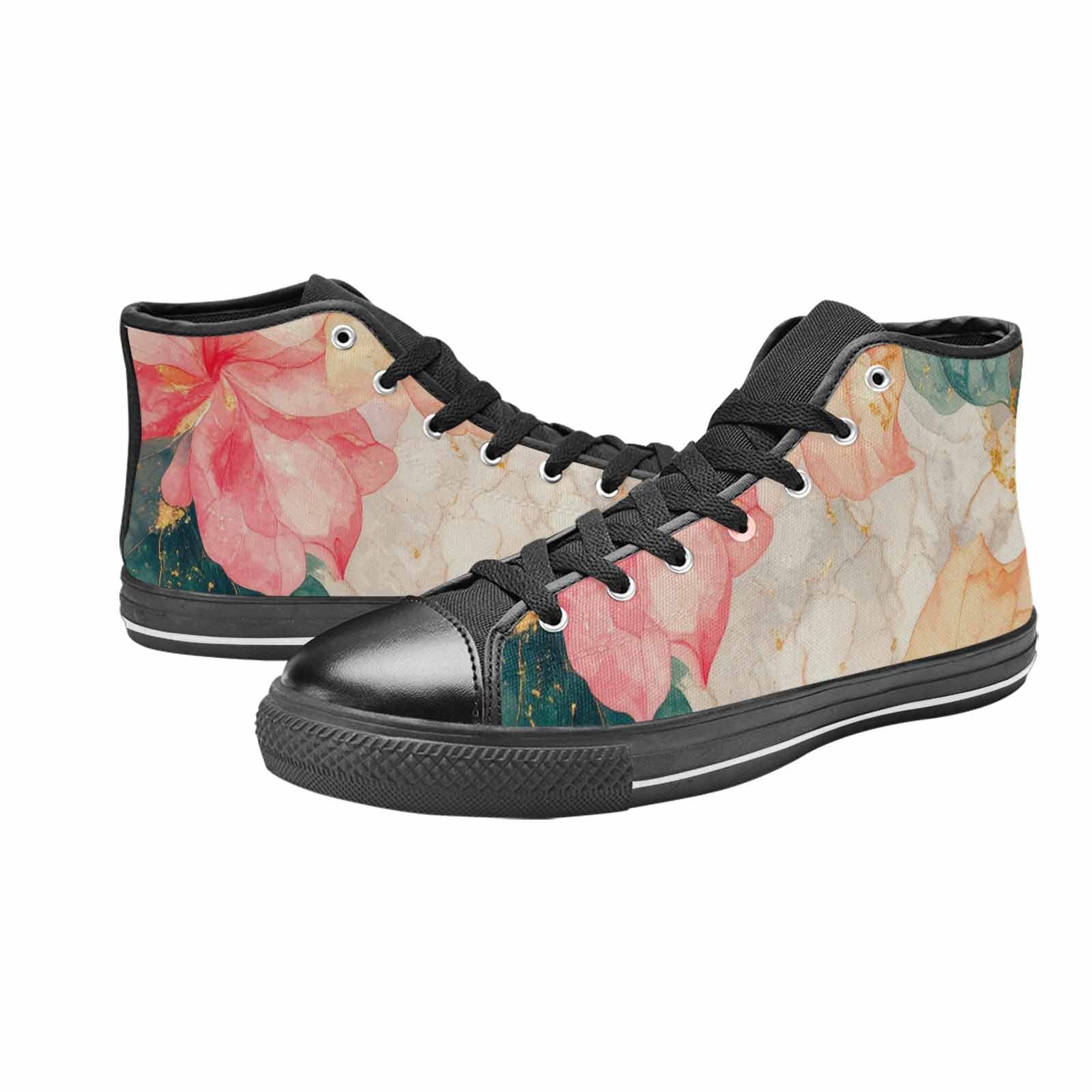 WOMEN'S Marble Floral High Top Canvas Cottagecore Sneakers