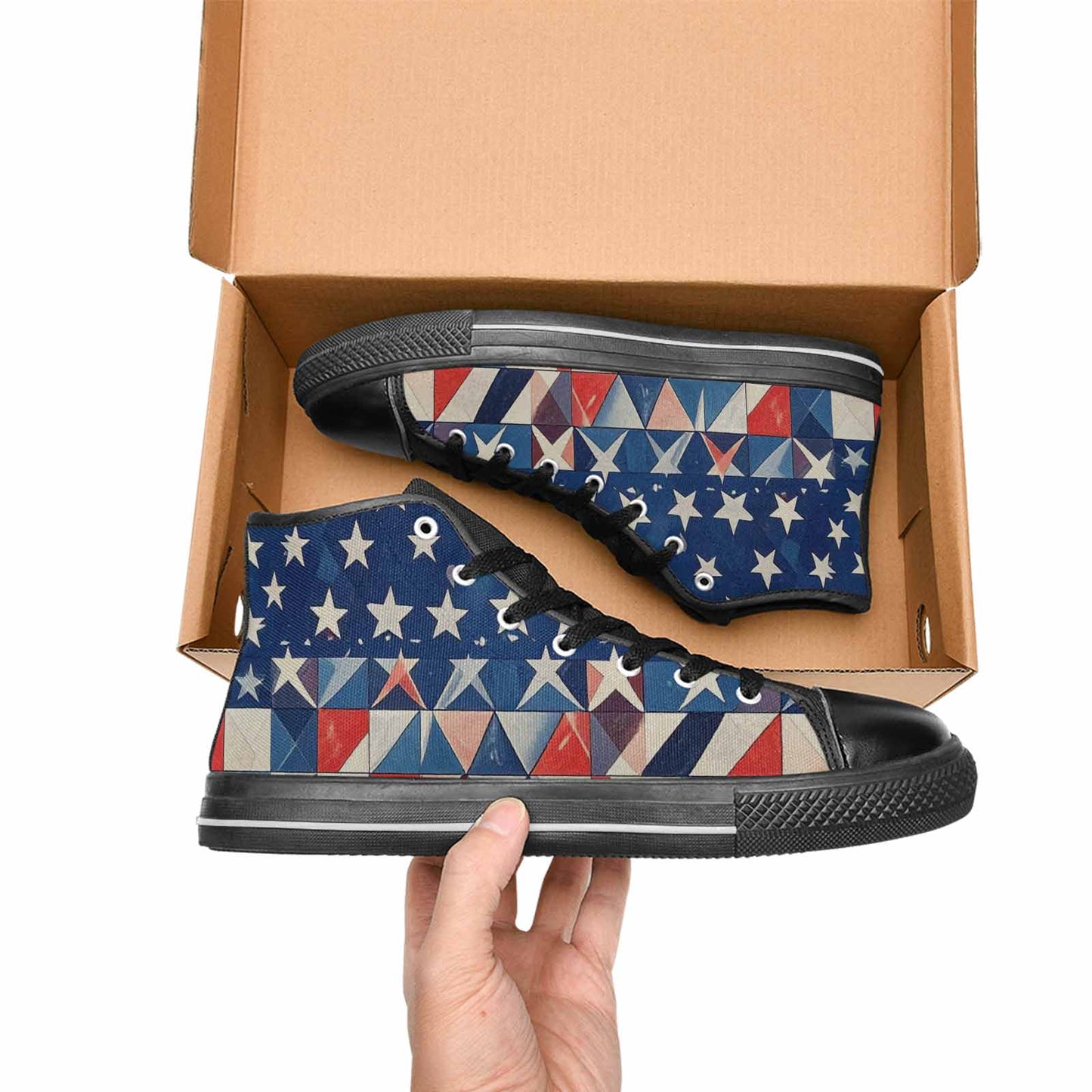 MEN'S American Flag Stars High Top Canvas Neon Fantasy Custom Shoes