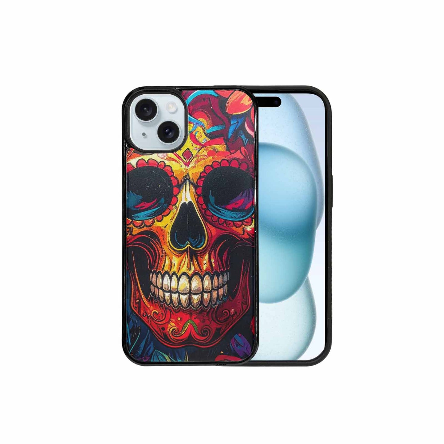 iPhone 15 Plus Case — Graffiti Skull Art Seamless Pattern Vibrant, Custom Printed Phone Case