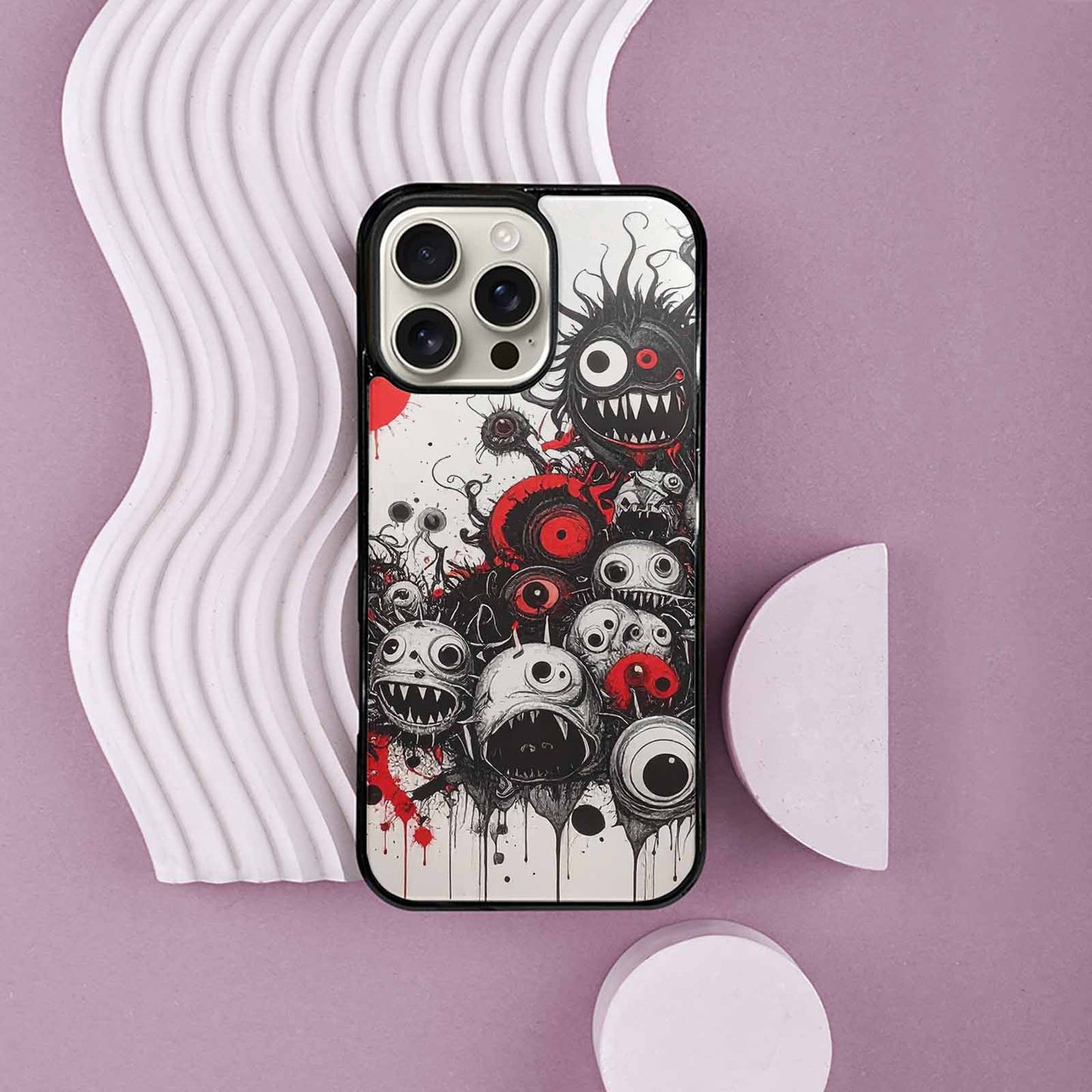 iPhone 16 Pro Max Case — Multi Eye Monster Black Red Ink, Customized Protective Case