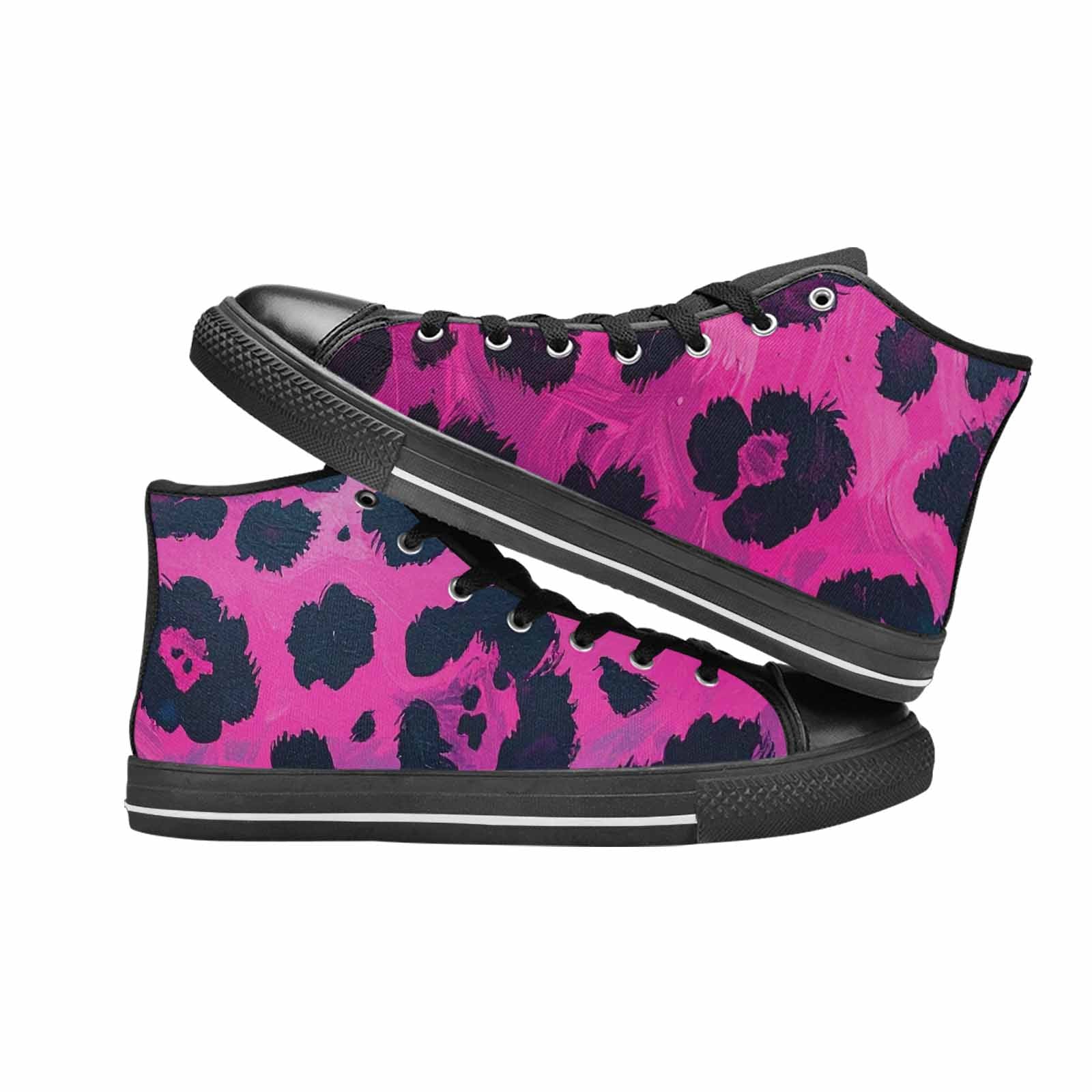 WOMEN'S Leopard Neon Pink Teal Airbrush High Top Canvas Surreal Sneakers