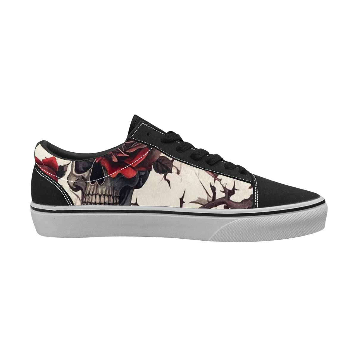 WOMEN'S Skulls - Roses Canvas Lace-Up Vivid Custom Sneakers