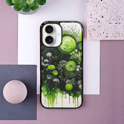 iPhone 16 Case — Sea Creature Burst Black Green Ink, Custom Made Phone Cover